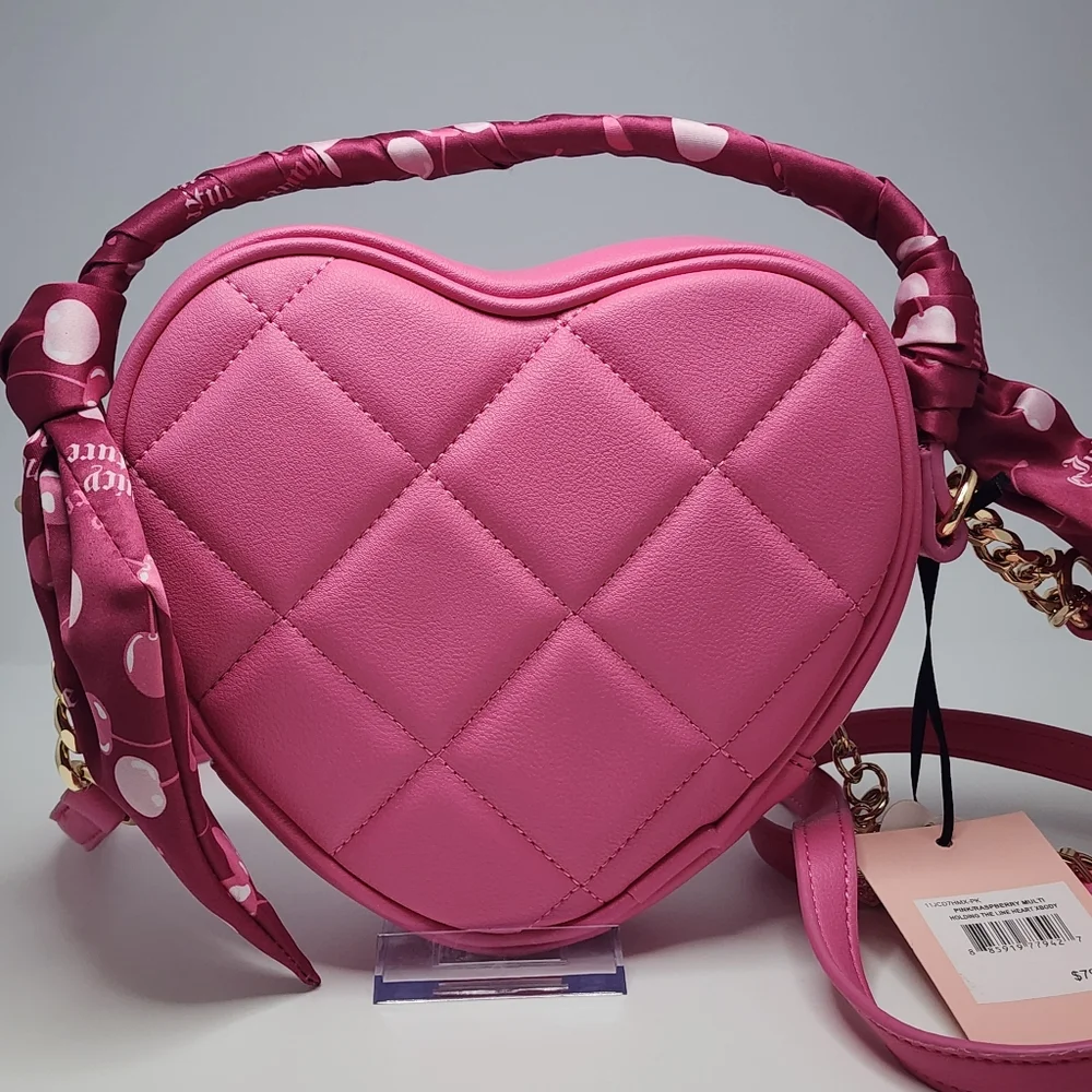 Juicy Couture Pink Quilted Heart Crossbody Bag NWT Gold Studs & JC Logo